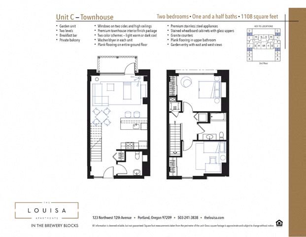 2 Bed 1.5 Bath (C) Floor Plan 2 Bed 1.5 Bath (C) Floor Plan at The Louisa Apartments in Portland, Oregon